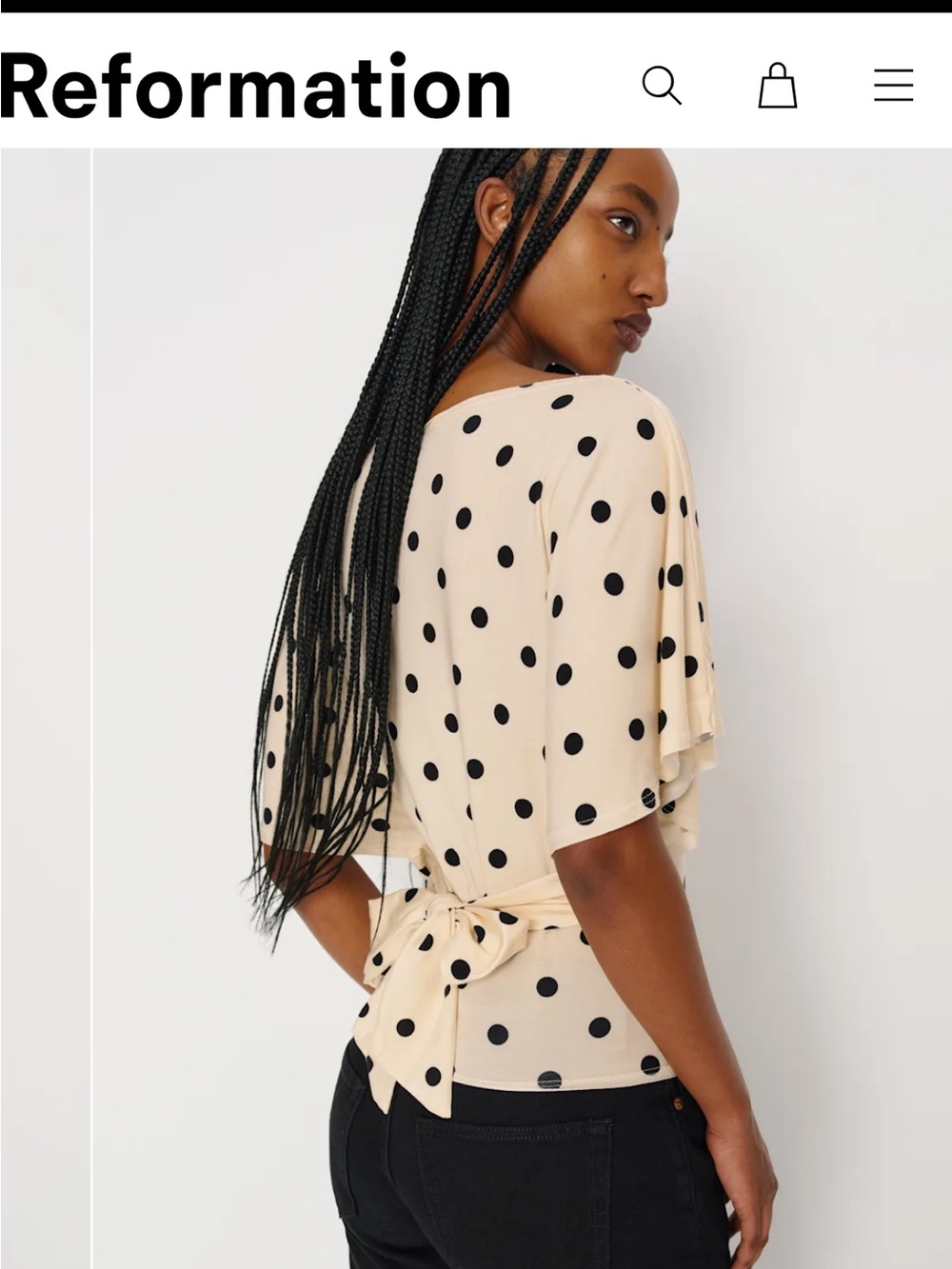 Reformation Cream Polka Dot Tie-Front Blouse